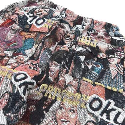 Pop Culture Collage Woven Jacquard Tapestry Cargo Pants