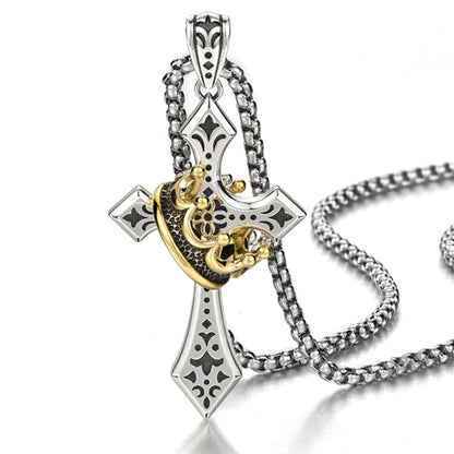 Gothic Cross Crown Pendant Necklace