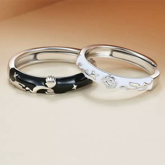 The Little Prince and Roses S925 Sterling Silver Adjustable Couple Rings