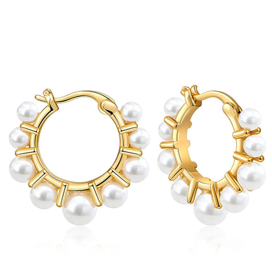 Pearl Hoop Earrings Dainty Beaded Chunky Hoops