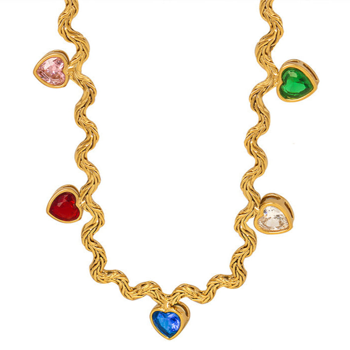 Colorful Jewel Necklace Heart Gemstone Pendant Choker Necklaces
