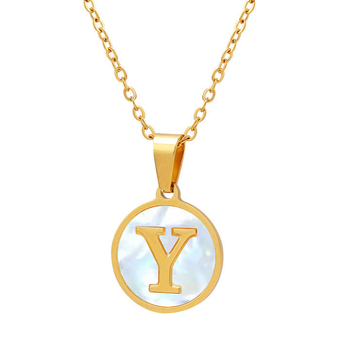 Initial A-Z Shell Letter Coin Pendant Dainty Chain Pearl Necklace