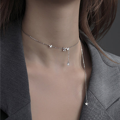 S925 Silver Triple Butterfly Layered Y Adjustable Chain Necklace