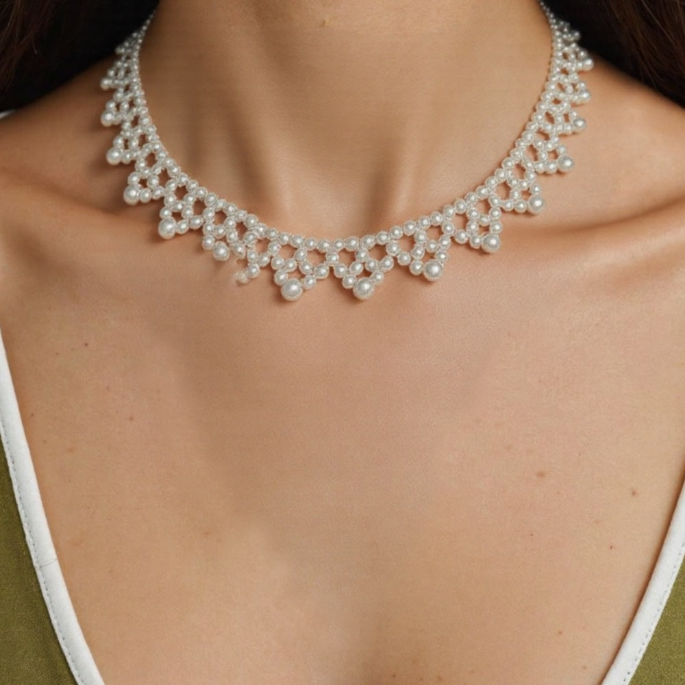 Handmade Ethereal Artificial Pearl Enchanted Lace Like Choker