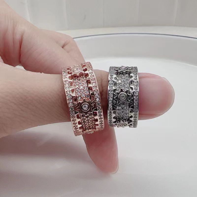 Gear Wheel Rotatable Ring Cubic Zircon Fidget Ring Brass Anxiety Ring Spinner Ring