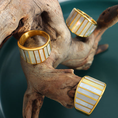 Mother of Pearl Blocks Wide Rings