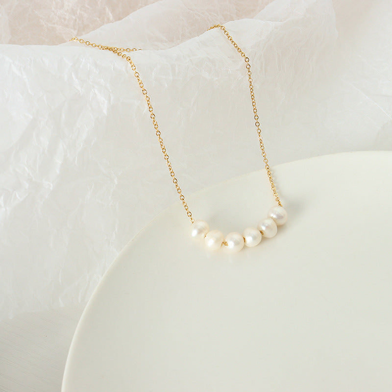 Gold Freshwater Pearl Necklace 6 Pearl Bar Necklace