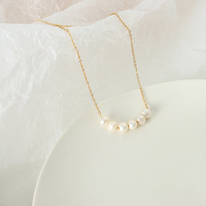 Gold Freshwater Pearl Necklace 6 Pearl Bar Necklace