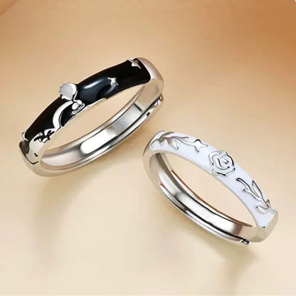 The Little Prince and Roses S925 Sterling Silver Adjustable Couple Rings