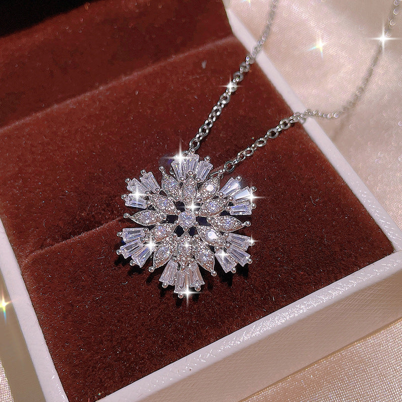 Snowflake Necklace Stud Earrings Rings Set 3PCS Jewelry Sets