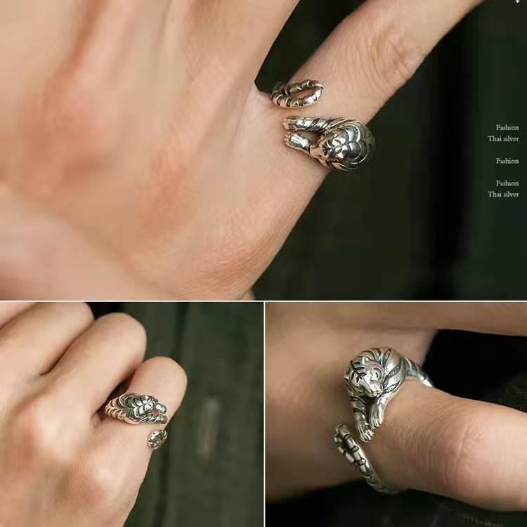 Punk Lizard Tiger Animal Opening Adjustable Ring for Men