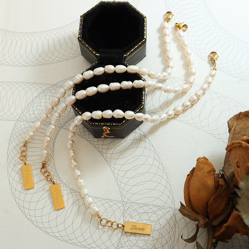 Freshwater Pearl Bracelet with Love Pendant