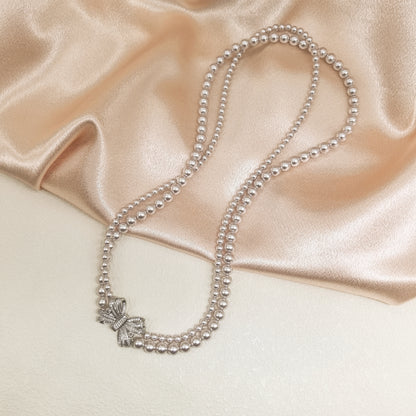 Handmade Chic Bow Embellished Double Strand Simulated Pearl Necklace