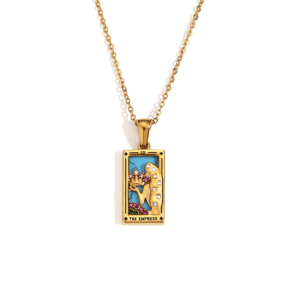 Fashion Stainless Steel 18K Gold Plated Retro Original Design Tarot Card Necklace