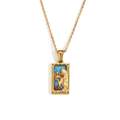 Fashion Stainless Steel 18K Gold Plated Retro Original Design Tarot Card Necklace