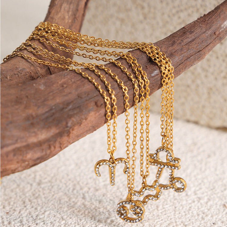 12 Constellations Sign Of Star Zodiac Pendant Chain Necklace