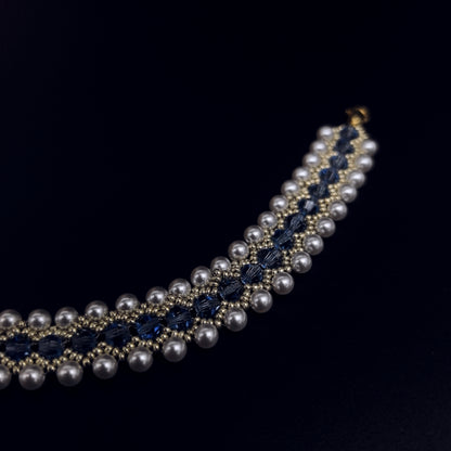 Chic Handcrafted Pearl and Sapphire Beaded Bracelet