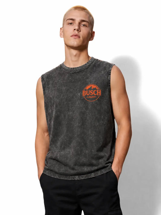 Vintage Busch Light Graphic Tank Top – Washed Cotton Sleeveless Beer Shirt