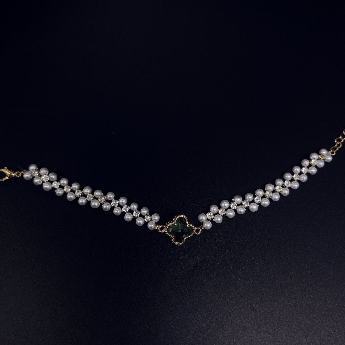 Charming Pearl Bracelet with Gold Clover Charm