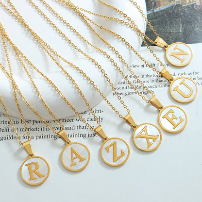 Initial A-Z Shell Letter Coin Pendant Dainty Chain Pearl Necklace