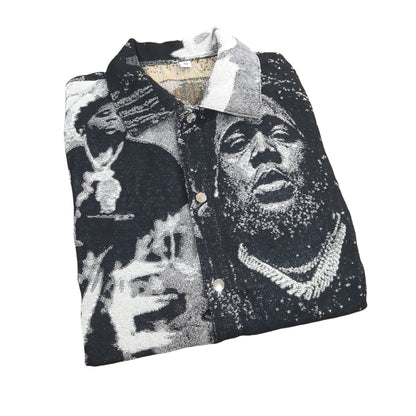 Black & White Hip Hop Tapestry Button-Up Shirt