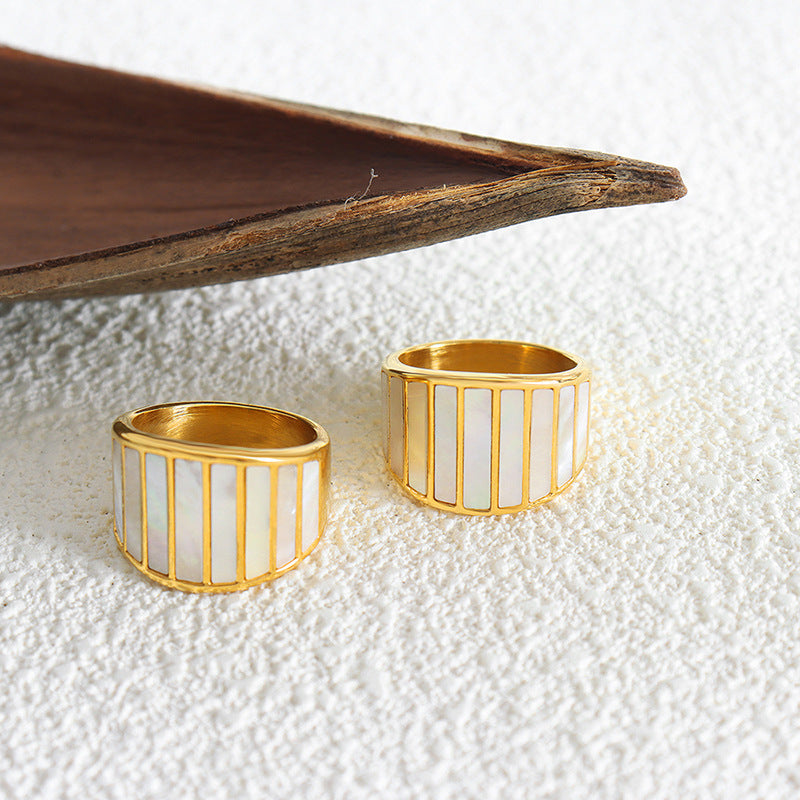 Mother of Pearl Blocks Wide Rings