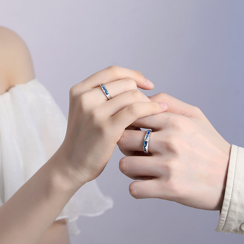 The Little Prince and Fox S925 Sterling Silver Couple Finger Ring Enamel