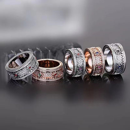 Gear Wheel Rotatable Ring Cubic Zircon Fidget Ring Brass Anxiety Ring Spinner Ring