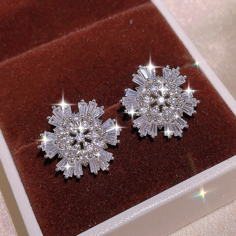 Snowflake Necklace Stud Earrings Rings Set 3PCS Jewelry Sets