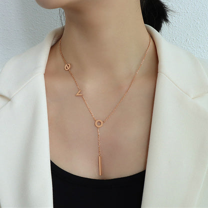 Women's Stainless Steel Love Y Shaped Necklace Circle Lariat Necklace