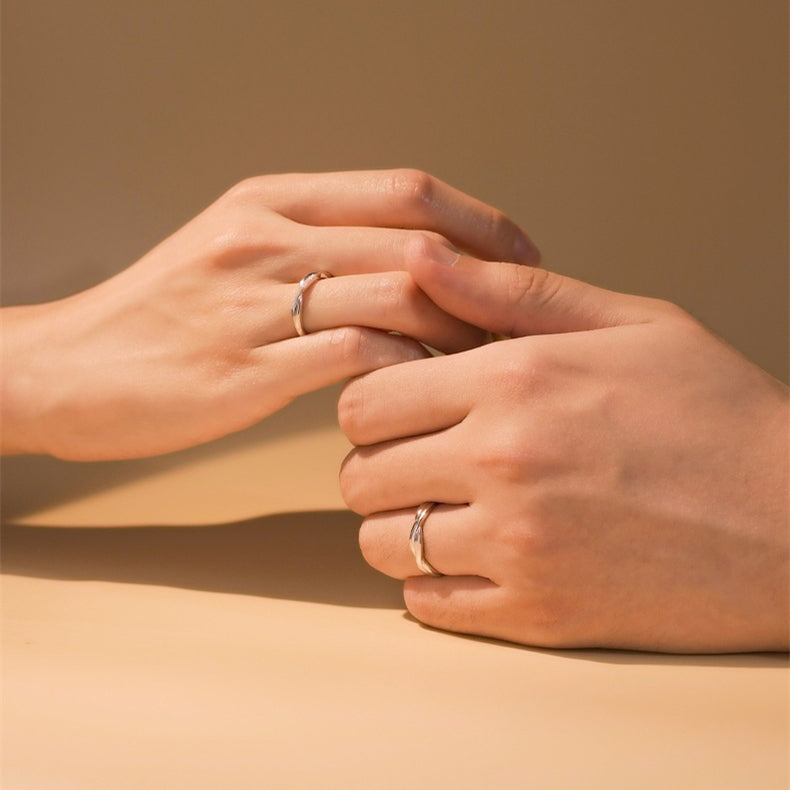 Mobius 925 Silver Cubic Zirconia Adjustable Promise Ring Couples Ring