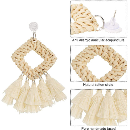 Handmade Straw Wicker Braid Drop Dangle Bohemian Earrings
