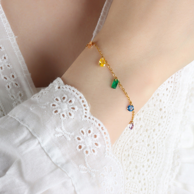 Colorful Jewel Necklace Boho Zircon Dainty Rainbow Necklace