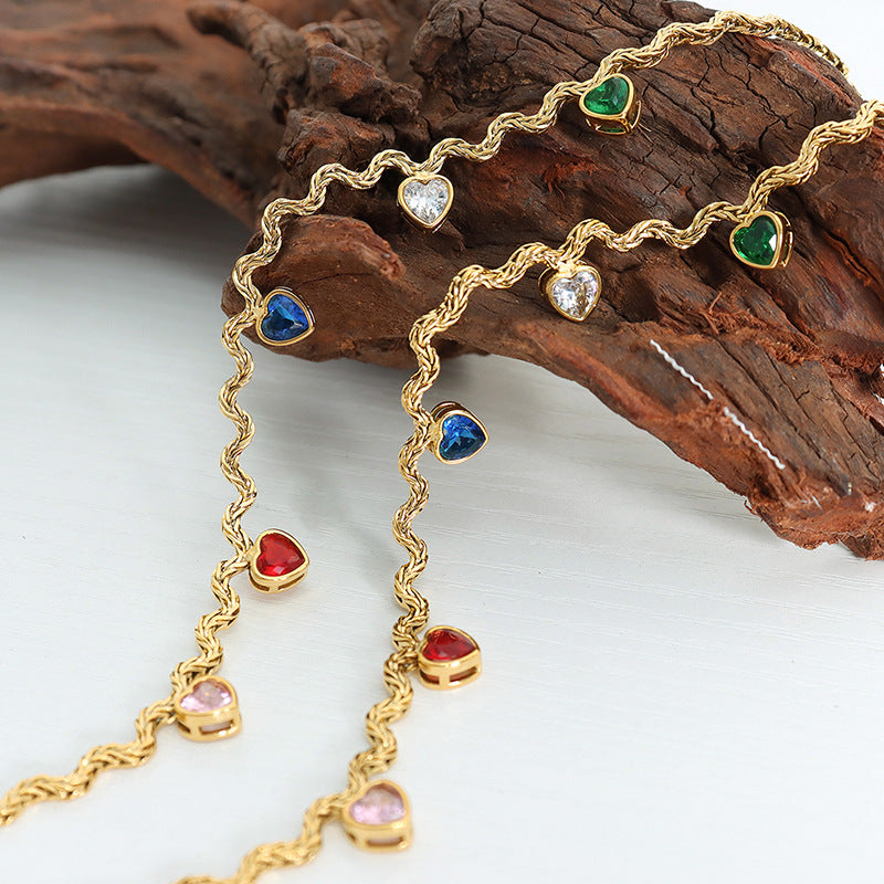 Colorful Jewel Necklace Heart Gemstone Pendant Choker Necklaces