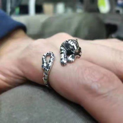 Punk Lizard Tiger Animal Opening Adjustable Ring for Men
