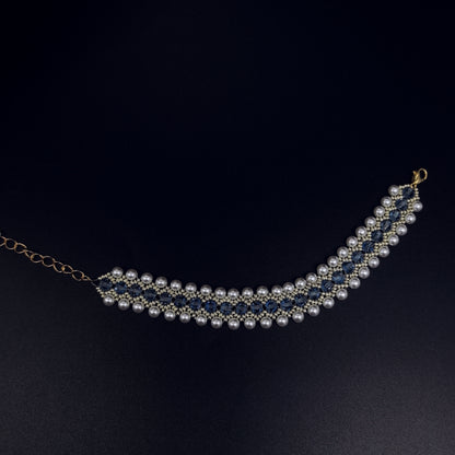 Chic Handcrafted Pearl and Sapphire Beaded Bracelet