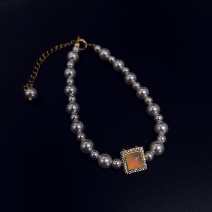 Pearl Bracelet with Square Crystal Pendant