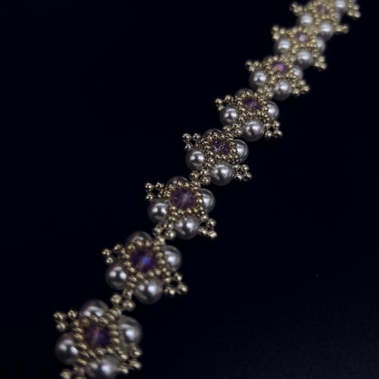Elegant Floral Pearl and Amethyst Bracelet