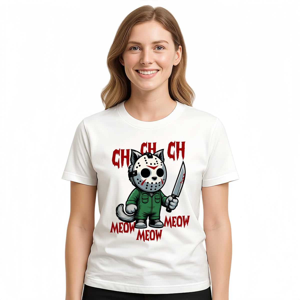 Spooky Cat Graphic T-Shirt – Cute Horror Halloween Tee sweatshirt Hoodie for Cat Lovers