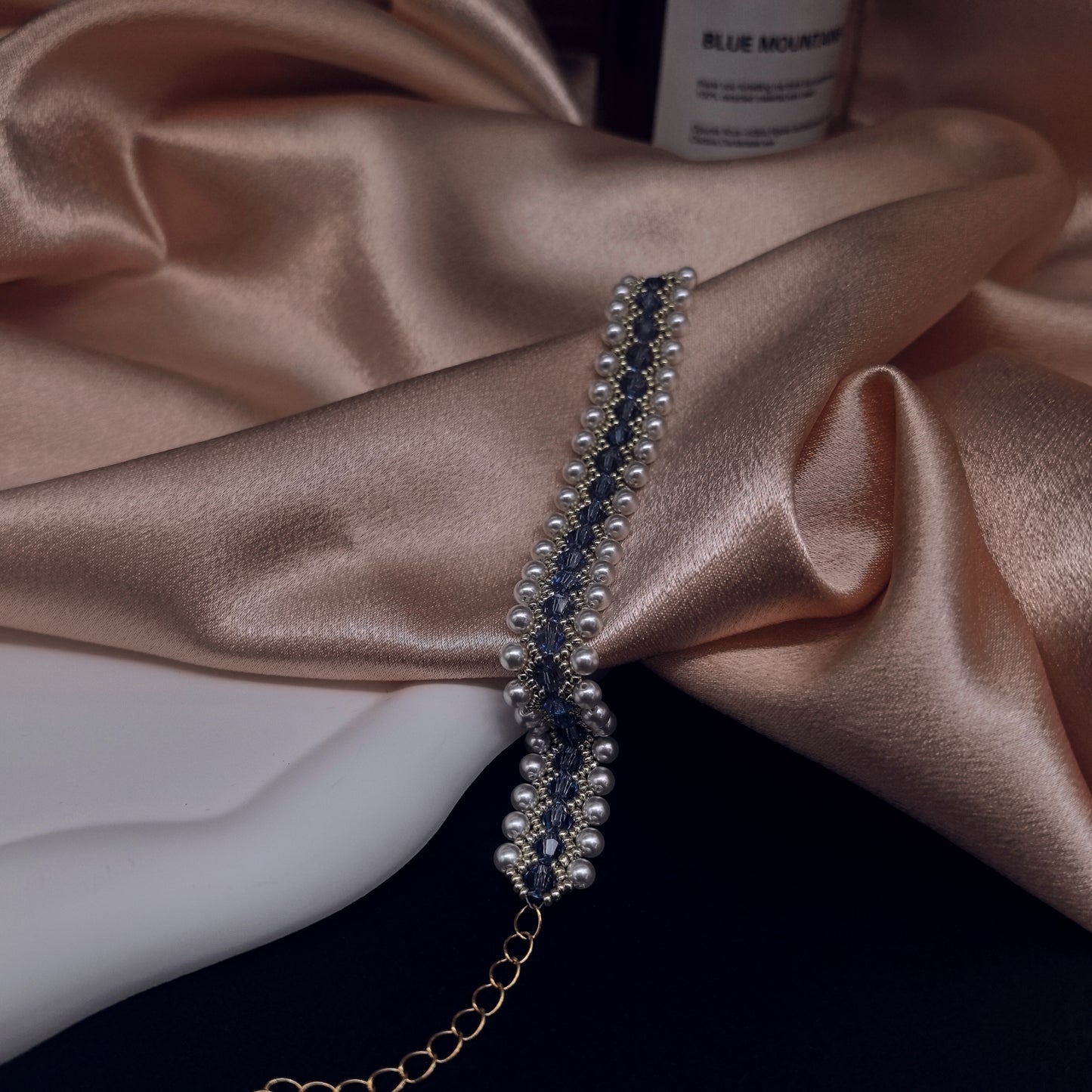 Chic Handcrafted Pearl and Sapphire Beaded Bracelet