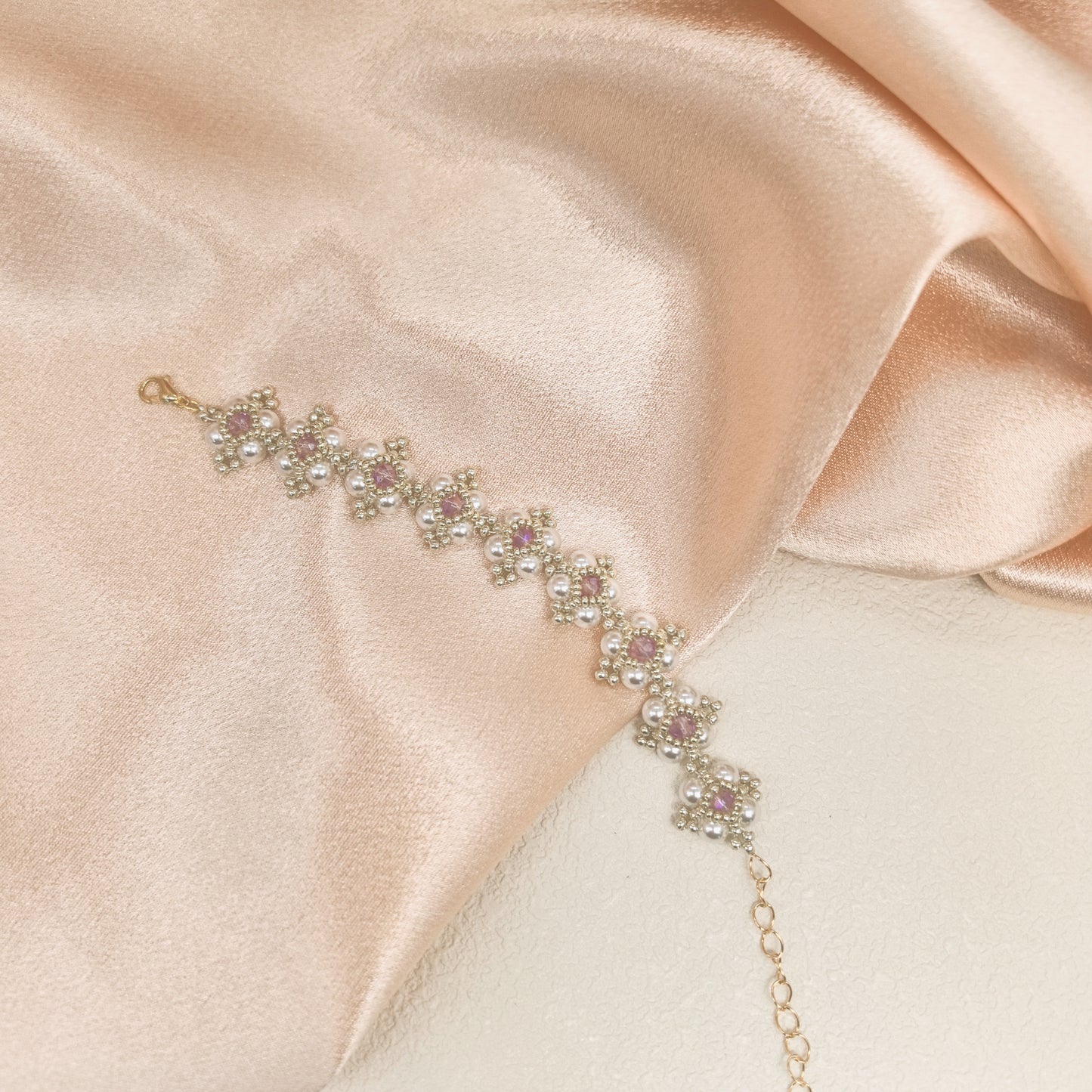 Elegant Floral Pearl and Amethyst Bracelet