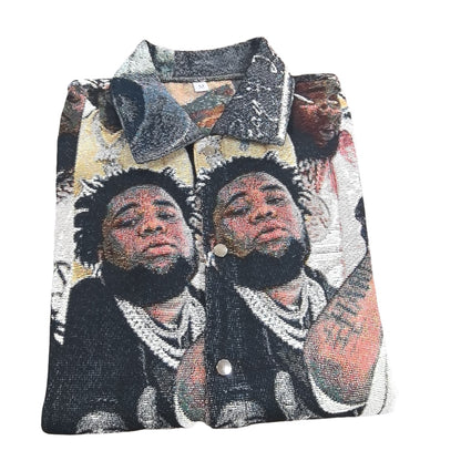 Hip Hop Collage Tapestry Button-Up Shirt