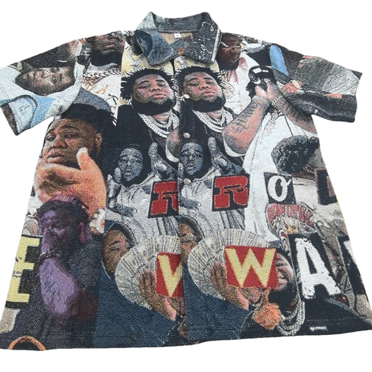 Hip Hop Collage Tapestry Button-Up Shirt