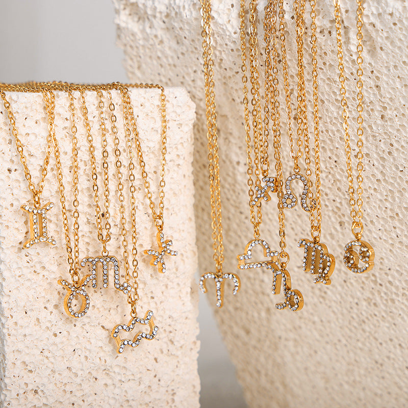 12 Constellations Sign Of Star Zodiac Pendant Chain Necklace