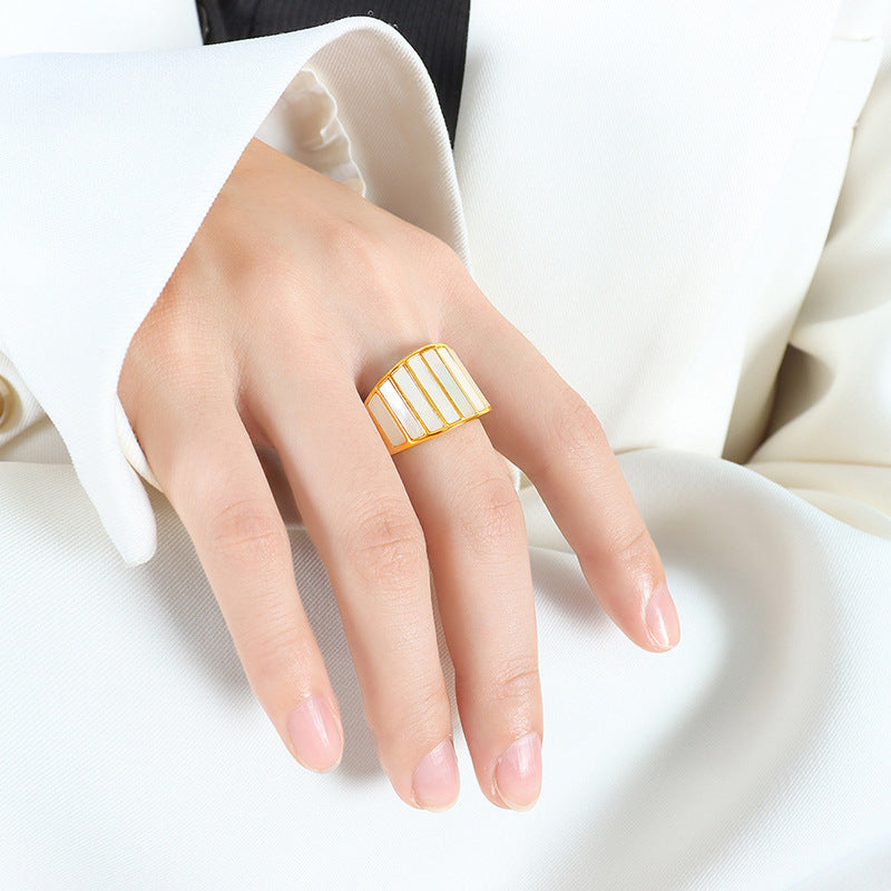 Mother of Pearl Blocks Wide Rings