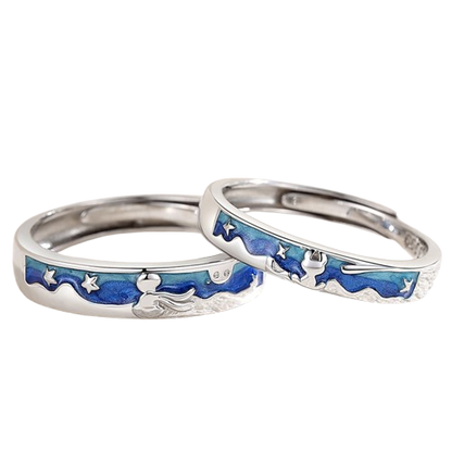The Little Prince and Fox S925 Sterling Silver Couple Finger Ring Enamel