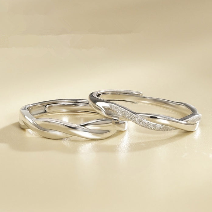 Mobius 925 Silver Cubic Zirconia Adjustable Promise Ring Couples Ring