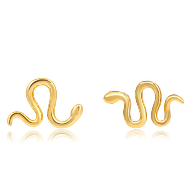24K Gold Plated Snake Stud Earrings Simple Funny Adorable Animal Ear Studs