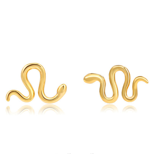 24K Gold Plated Snake Stud Earrings Simple Funny Adorable Animal Ear Studs
