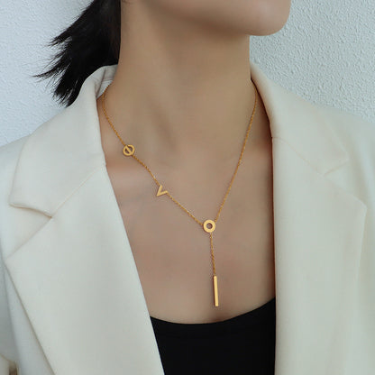 Women's Stainless Steel Love Y Shaped Necklace Circle Lariat Necklace